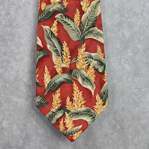 Tommy‎ Bahamas Brown Green Yellow Tropical Leaf 100% Silk Men's Neck Tie NWOT